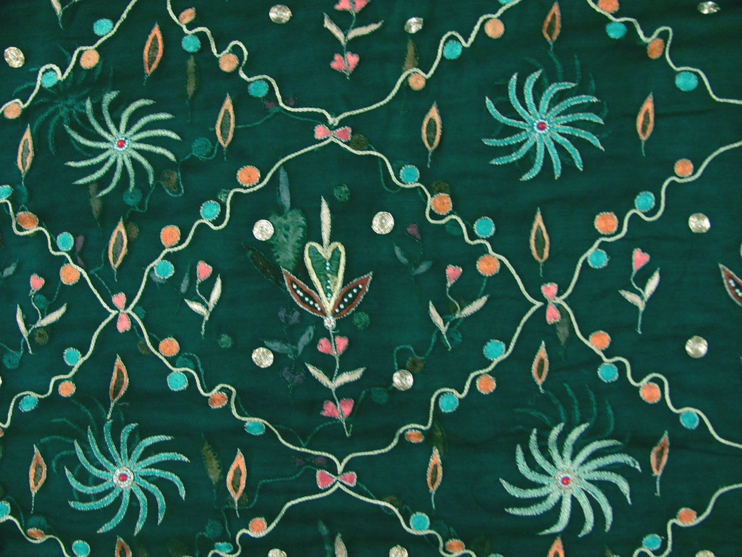 FREE SHIPPING Vintage Georgette Green Sari Women Wrap Indian Emboridered Saree Fabric Dress Craft Deco - SCR45