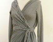 MARIA SEVERYNA Black and White Cotton Jersey Hooded Wrap Sleeveless Dress