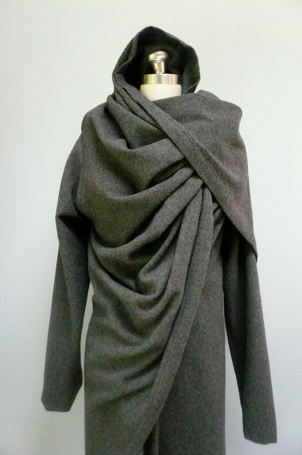 Special Order for Anne - MARIA SEVERYNA Camel Wool Italian Wool Fabric  Asymmetric Wrap Duster Jacket Coat Handmade - Second Payment