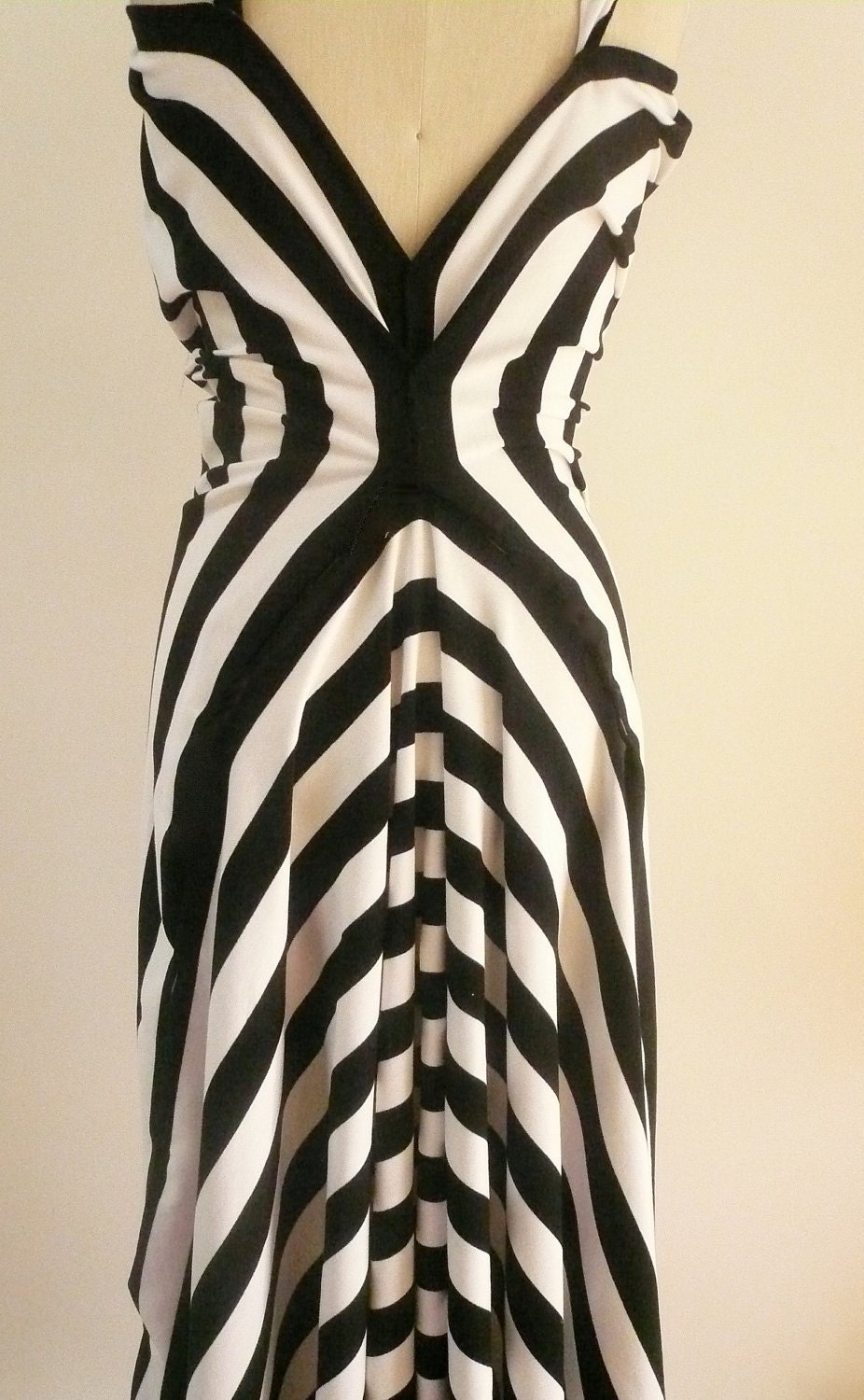 Maria Severyna Black and White Stripe Cotton Drape Summer Dress
