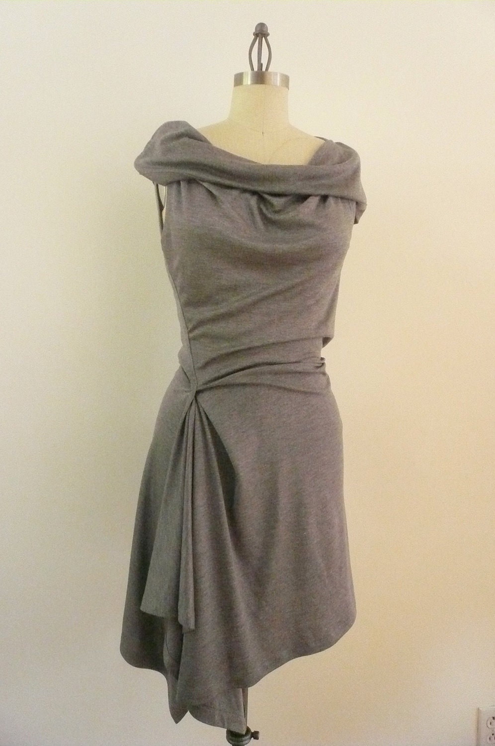 Maria Severyna cascading hemline dress in gray cotton jersey