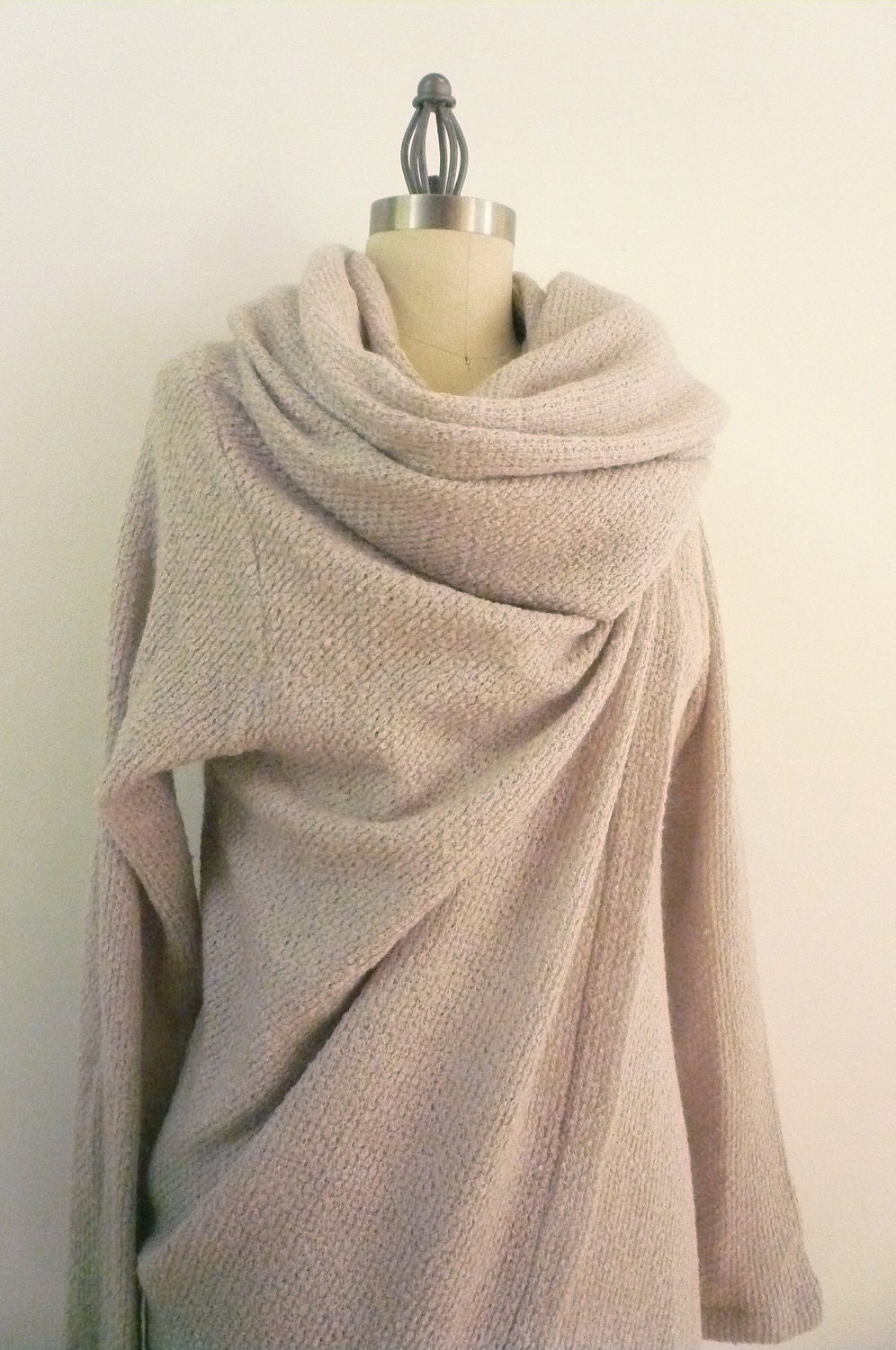 Special Order for Mollie - MARIA SEVERYNA Soft Wool Knit Asymmetric Sweater Wrap Duster in Light Sand Grey Color- Available in many colors