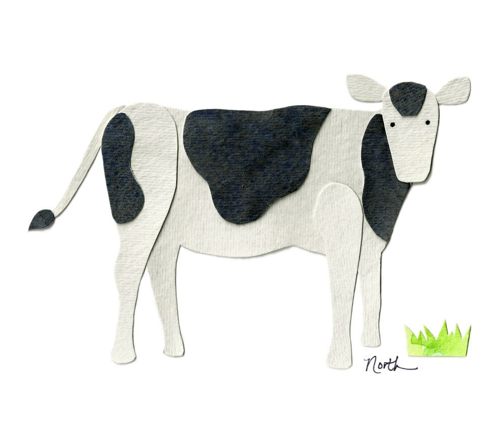 Curious COW Watercolor Print 5x7 Cow decor by AppleSproutStudios