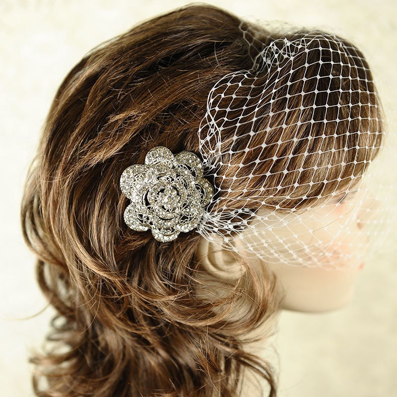 Classic Birdcage Veil, French Veiling, Wedding Bridal Veil, Bridal Bandeau, Vintage Style Wedding Bird Cage Veil, Avail. in White or Ivory -