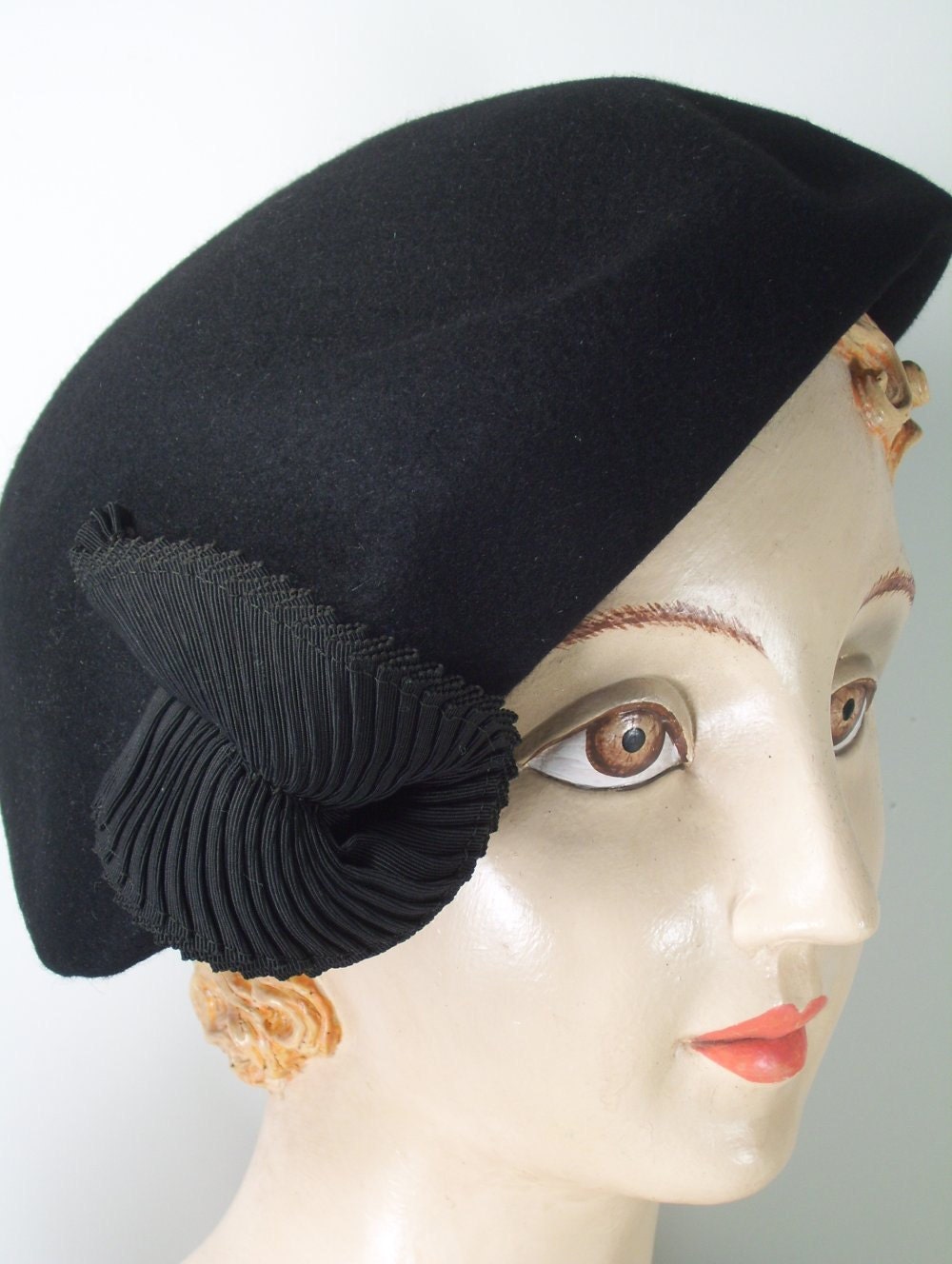 Betmar Bloomingdales Pillbox Black Felt Faille Frou Frou