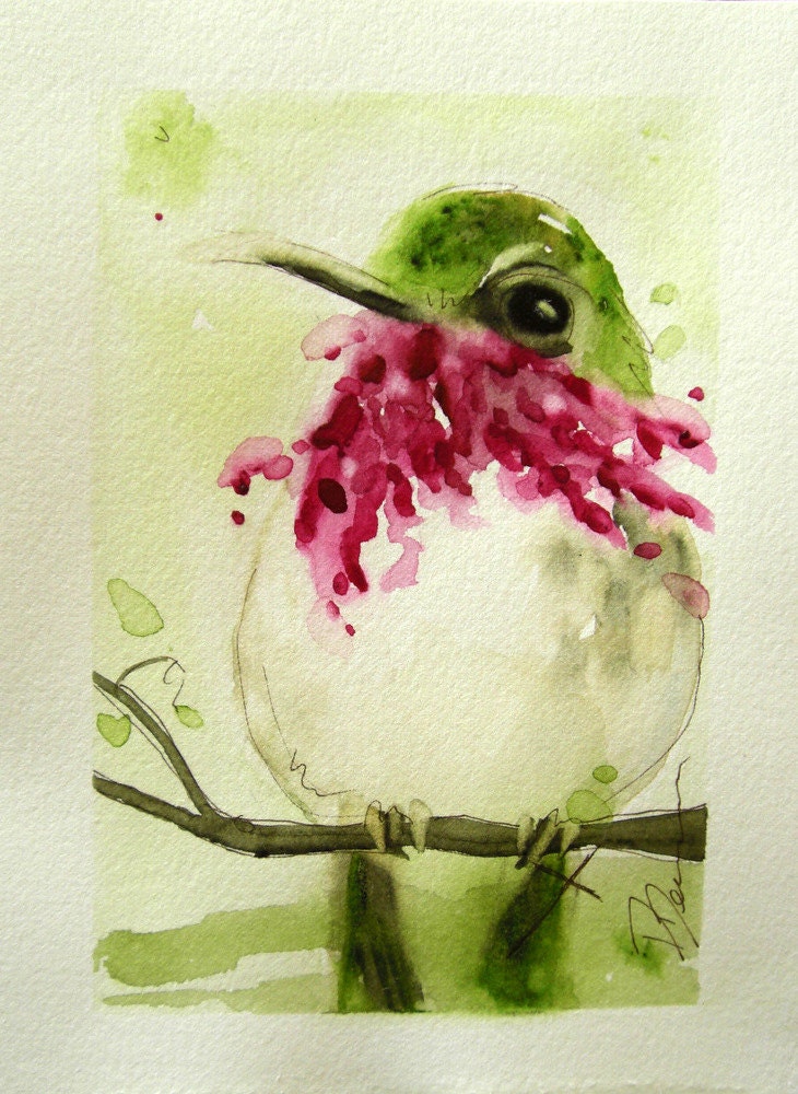 Hummingbird Original Watercolor Painting Bird Art