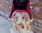 Girls,black velvet,floral cotton,tulle ruffle dress,Upcycled,Eco Friendly,  OOAK