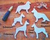 DIY DOGS - ORNAMENTS - Set of 5: German Shepherd - Schnauzer - Collie - Great Dane - Doberman - Hand Carved - Ready to Finish Your Way