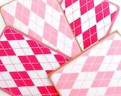 Pink Argyle Blank Notecards Set of 4 with Matching Embellished Envelopes
