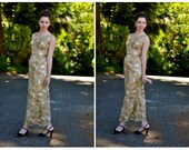 Early 60's Gold Watercolor Cotton Summer Party Dress (Size: Small)