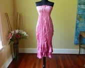 Tie Dye Maxi Long Skirt or Dress Hippie Bohemian Two Tone Beach Summer Sundress in Pink - Last One