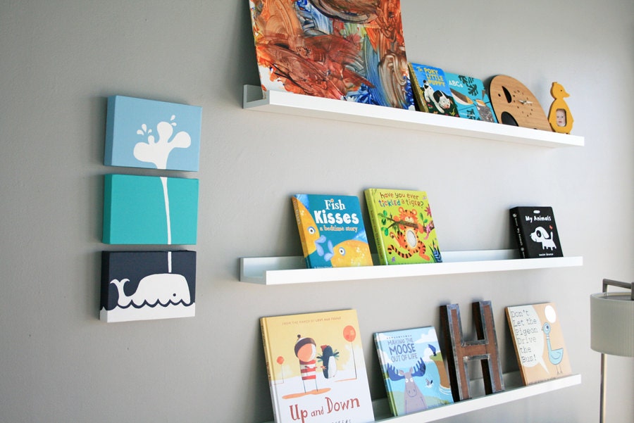 Whale Painting Series of 3 for a baby nursery, kids room or playroom (each panel 5x7"), Made to Order