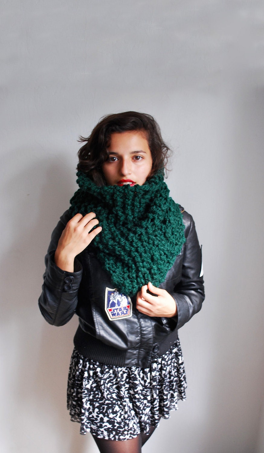 The Manhattan Cowl Hand Knit in Emerald Wool Blend - MADE TO ORDER