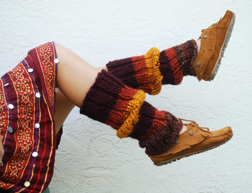 Autumn Inspired Hand Knit Leg Warmers - Wool Blend - MADE TO ORDER
