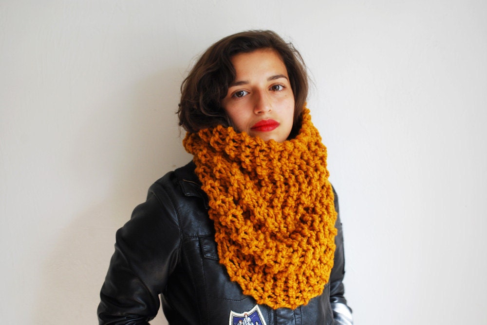 The Manhattan Cowl Hand Knit in Mustard Wool Blend - READY TO SHIP