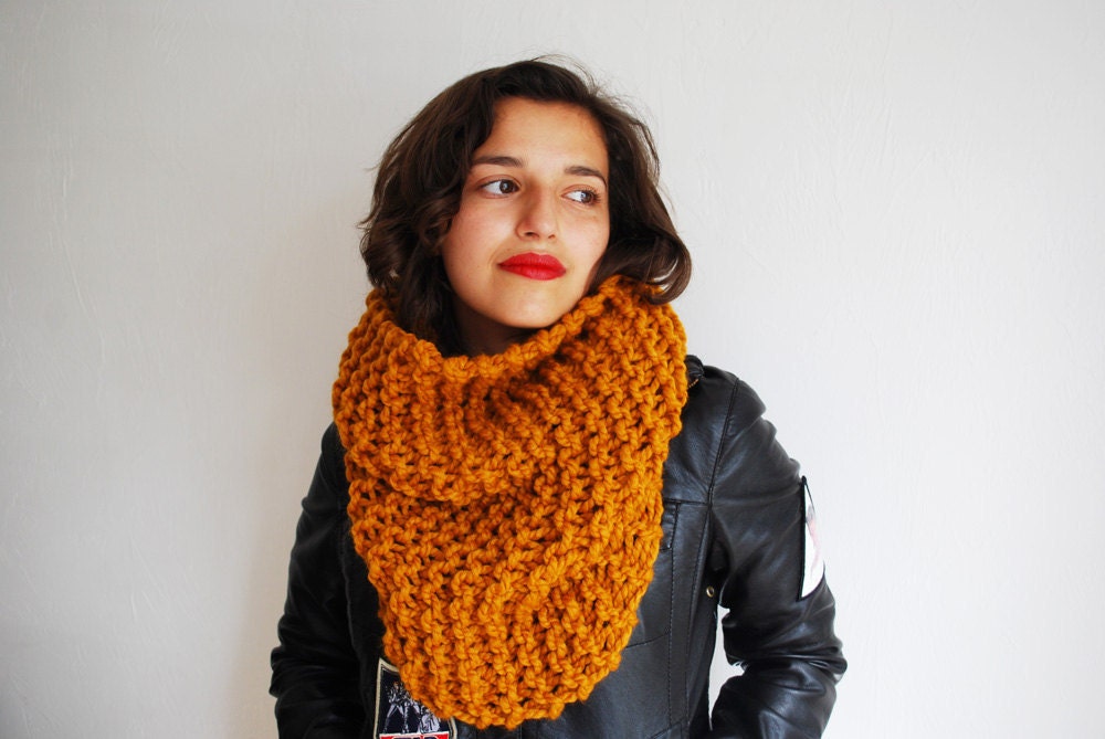 The Manhattan Cowl Hand Knit in Mustard Wool Blend - READY TO SHIP