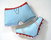 His and Hers Undie Pillows in Blue and Red by Yellow Heart Art