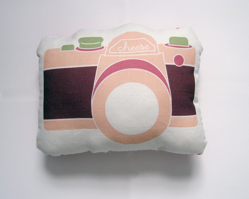 Camera Plush / Pillow in Dusty Pink, Dusty Purple and Olive Green by Yellow Heart Art