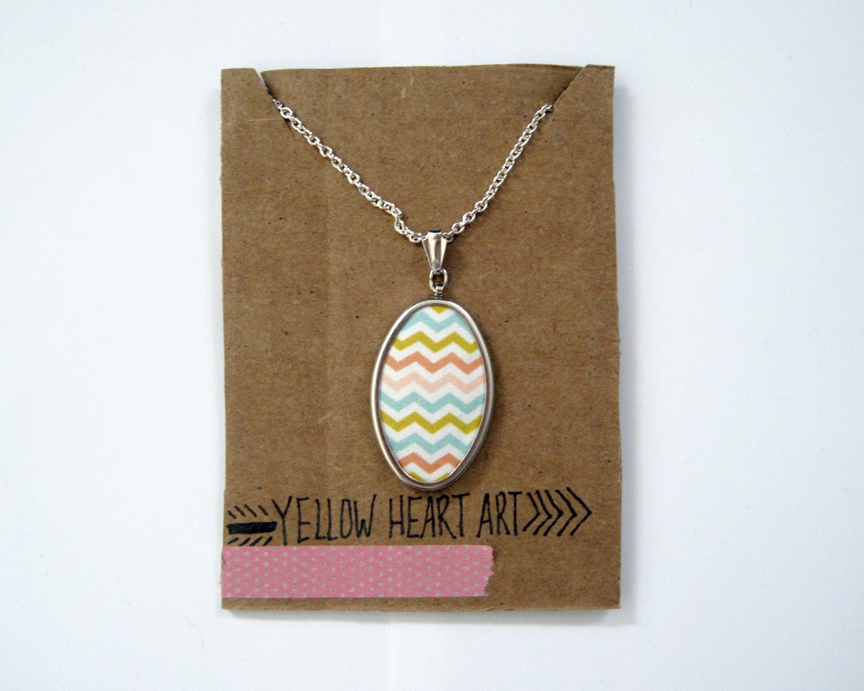 Fabric Pendant Necklace "Chevron Waves" in Candy Confetti