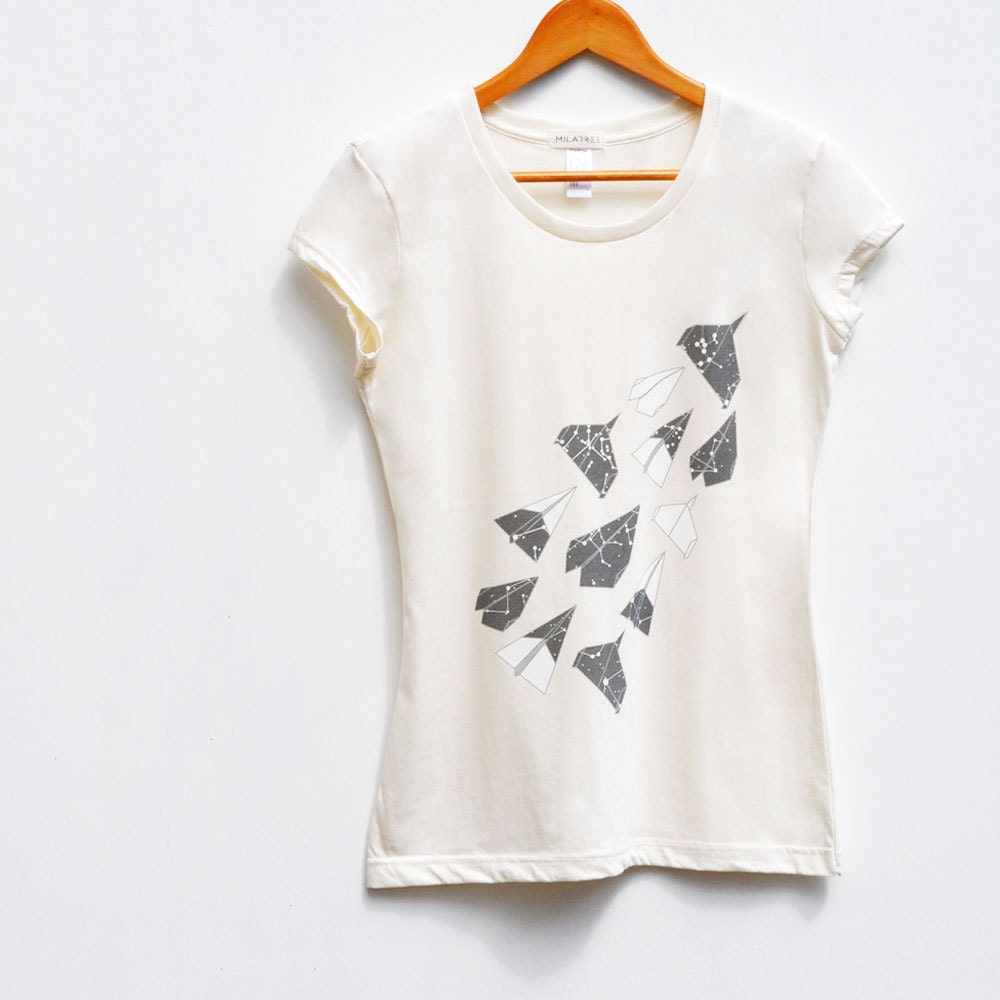 Aerodynamic. Origami, Paper Planes, Constellation Tshirt, Women in Natural, Organic Cotton Tee