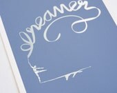 Cloud Dreamer - Typography,  Art Print, 8" x 10" (20cm x 25cm) on Blue