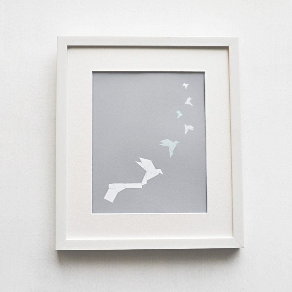 War Cycles, Peace Cycles - Origami, Art Print, 8" x 10" (20cm x 25cm) on Grey