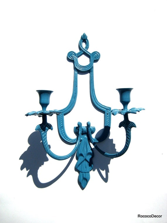 Vintage Hollywood Regency Candelabra Wall Sconce Teal Blue