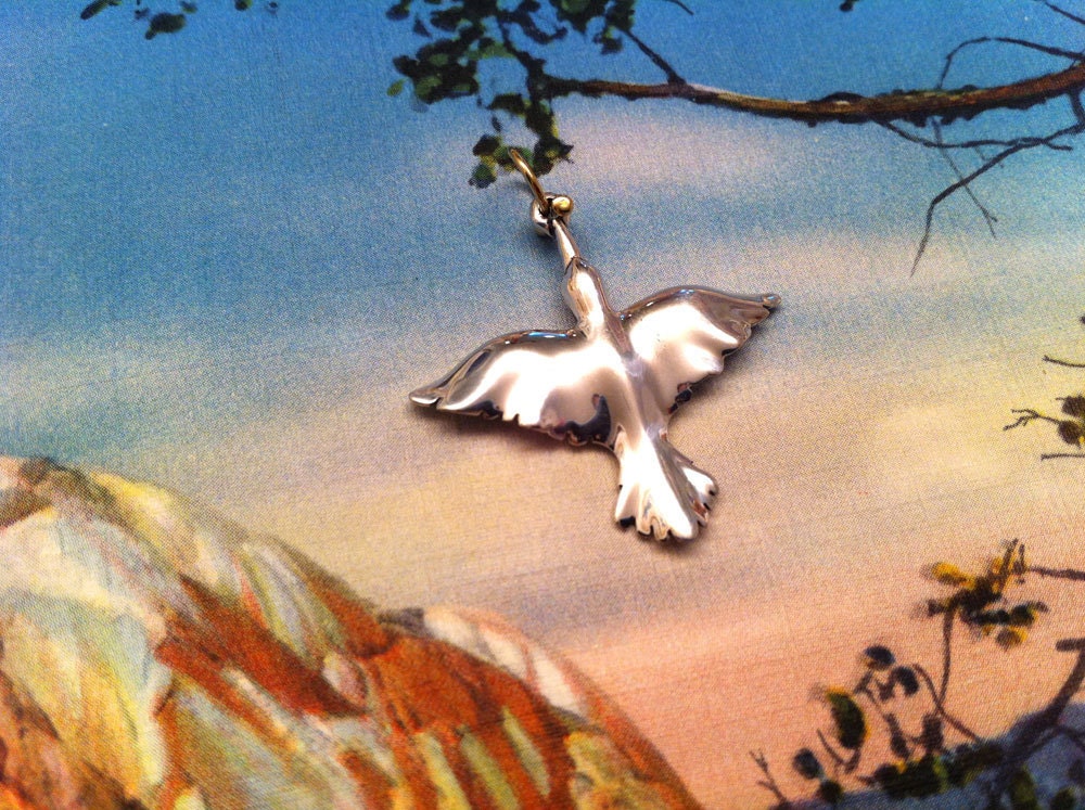 Skylark bird pendant sterling silver and 18k gold - pendant only