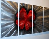 GOOD LUCK 55 x 24 red black silver wall decor abstract metal artwork frameless by Lubo
