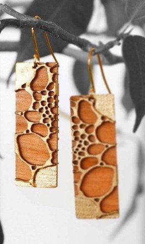 24 karat Gold Leafed Cherry Wood Earrings