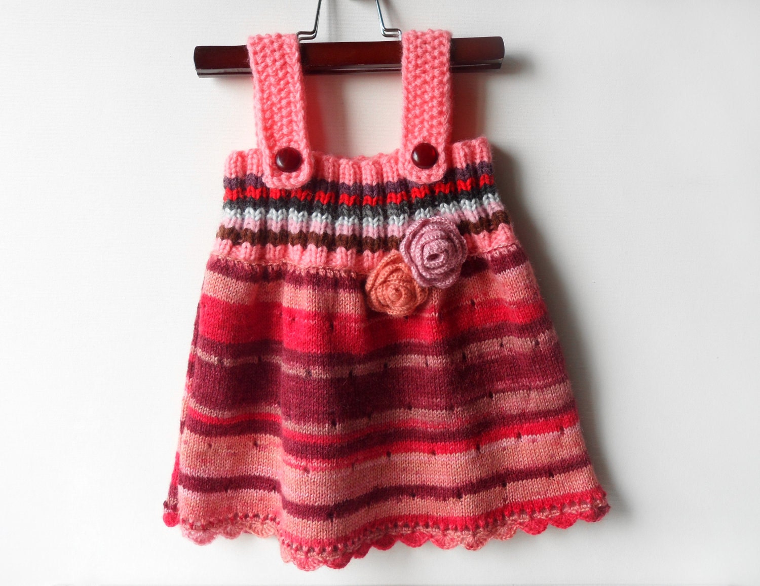 Knitted Girl Tunic Dress - Pink, 9 - 12 months - SasasHandcrafts Knitted Girl Tunic Dress - Pink, 9 - 12 months - SasasHandcrafts