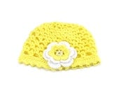 Crocheted Baby Hat with Flower - Yellow - SasasHandcrafts