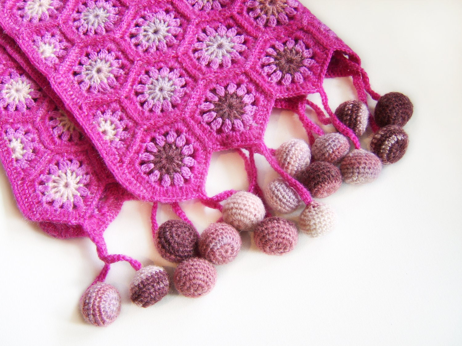 Crocheted Hexagon Baby Blanket - Fuchsia Pink