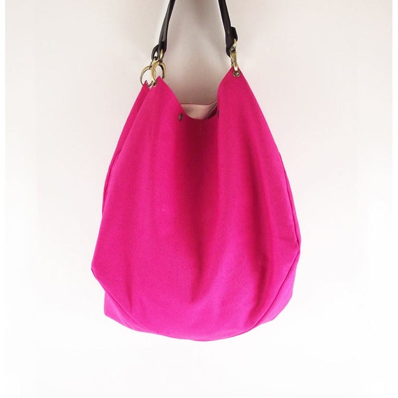 Hot pink canvas bag / shoulder bag / tote / handbag by kormargeaux