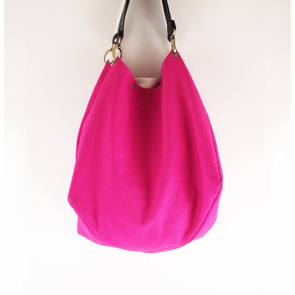 Hot Pink Canvas Bag Shoulder Bag Tote Handbag By Kormargeaux 3351