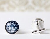 Round Photo Cuff Links - Navy Blue Piano Keys With Seahorse - Silver Plated, Father's Day, Graduation, Music