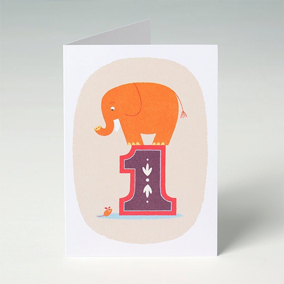 1st Birthday Card, Elephant and Mouse Card