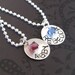 flower girl gifts, 2 charm necklaces, personalized, name, crystal stamped