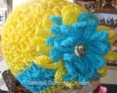 Bright Yellow & Torquise Flower Loose Beanie