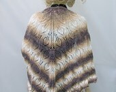 brown cream knitted shawl autumn cold day tiramisu strips women unique