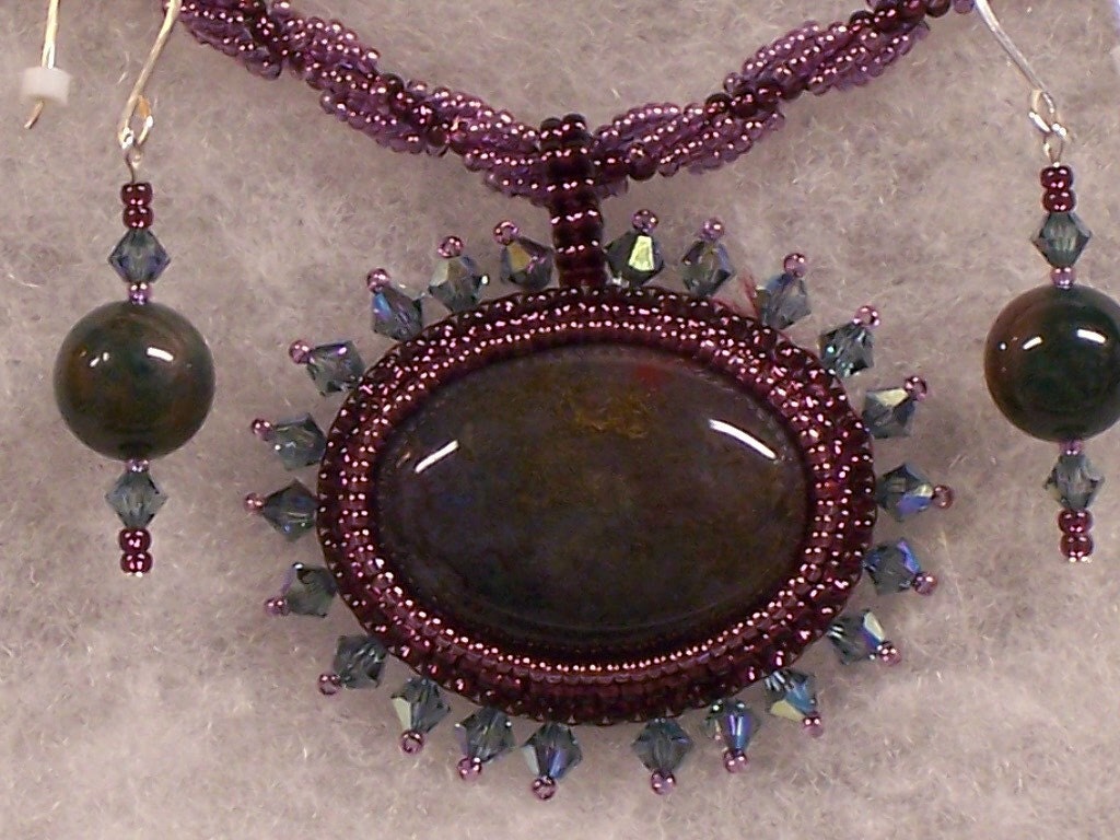 Jasper Pendant on Woven Spiral Necklace w/Earrings