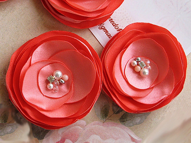 Coral Wedding Hair Clips for Bride, Bridesmaid, Flower Girl, Special Occasion, Photo Prop,