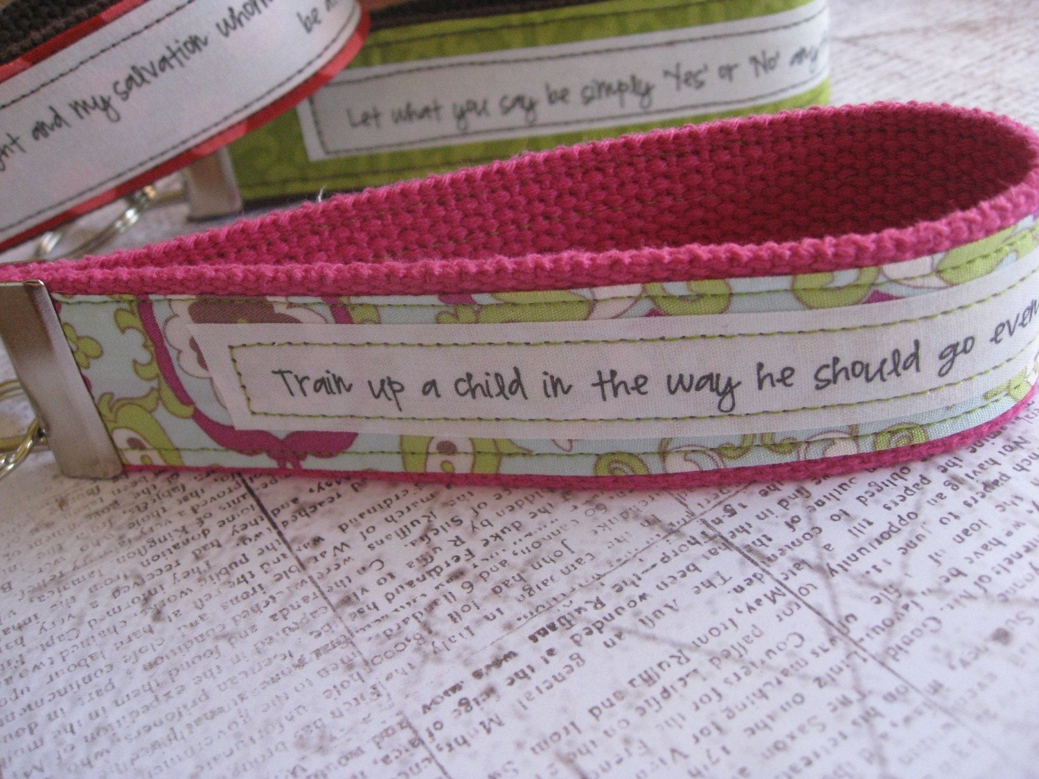 Customized Key Fob:   You Choose Fabric and Verse or Quote