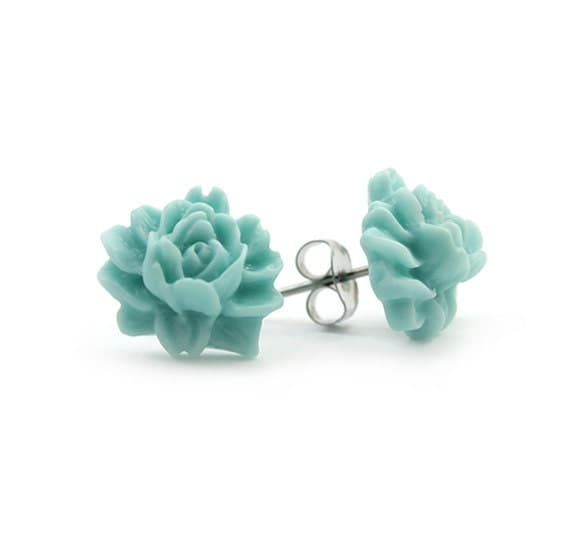 Blizzard Blue Rose Post Earrings - Dianora