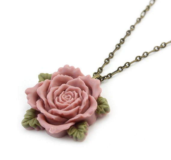 Mauve Rose Pendant Necklace - Miriam