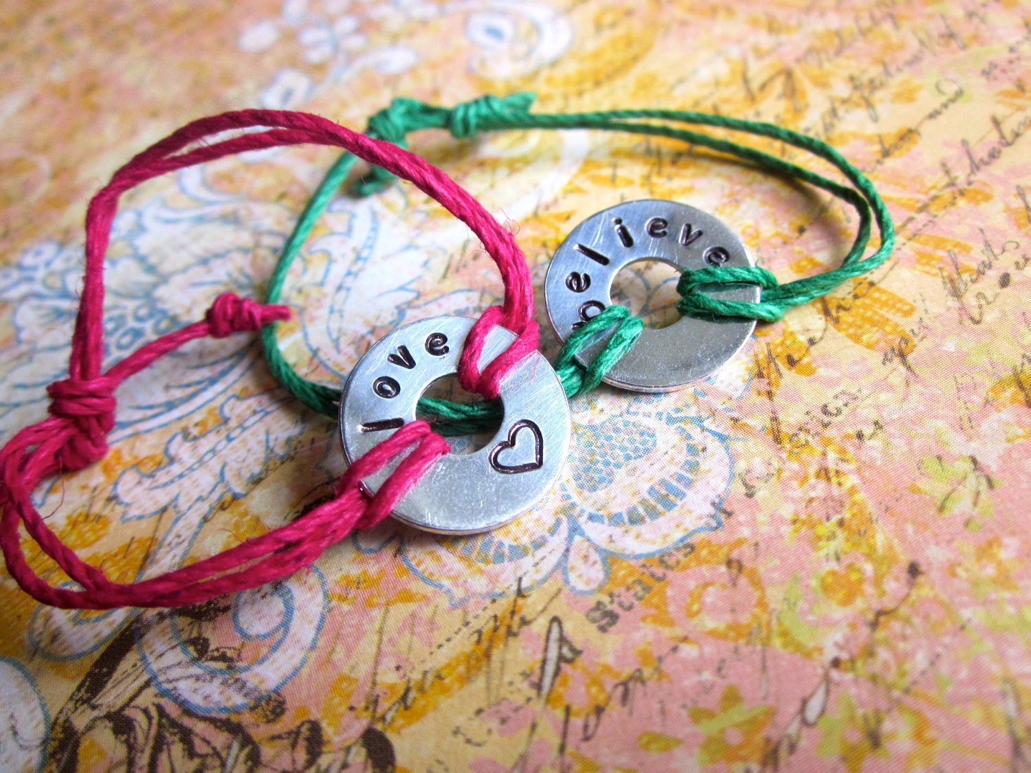 Custom Hand Stamped Aluminum Washer Hemp Bracelet- Pick Your Color and Font