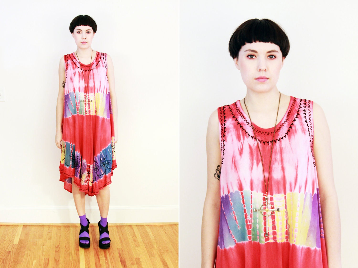 SUMMER CLEARANCE Vtg 80s Tie Dye Tent Dress OS