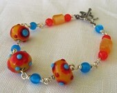Glass Lampwork Bracelet Resin Lucite Beads Aqua Blue Orange Red Handmade Mom Sister Daughter Grandma Fashion Summer Spring