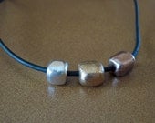 CLEARANCE SALE Mixed Metal and Leather Necklace Silver Bronze Copper Cubes on Black Leather Cord Handmade Fashion Fall Winter Spring Summer