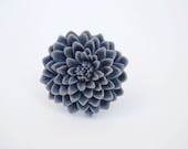 Resin Flower Ring, Gray Flower Ring, Adjustable Ring - PetalPusherbyLaurel